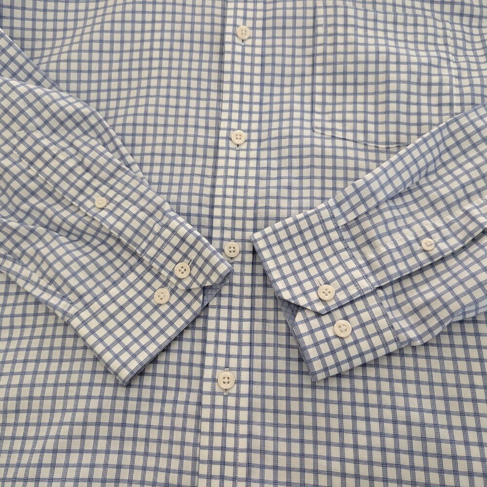 JOHNSTON & MURPHY Shirt Men's L XC4 Blue Plaid Extreme Comfort Long Sleeve - Picture 6 of 13